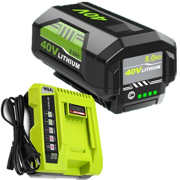 8000mAh Replacement for Ryobi 40V Battery and OP401 Charger Kit Compatible with Ryobi 40 Volt Lithium Battery OP4026 OP40261 OP4050 OP4040 OP40401 OP40201 OP40601 Cordless Power Tools