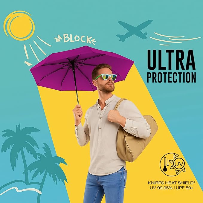 Knirps U.200 Ultra Light Automatic Rain Umbrella in Berry – One-Touch Auto Open/Close, Wind-Tunnel Tested, 37in Canopy, Aluminum Fiberglass Frame, Pocket-Size Travel Umbrellas, Cover Included