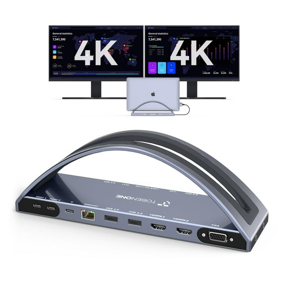 TobenONE USB C Docking Station Dual 4K Monitor for MacBook Pro/Air M4, 13-in-2 Mac Docking Station Stand with 2 HDMI, VGA, 5 USB, 100W PD, Ethernet, SD/Micro SD, Audio (