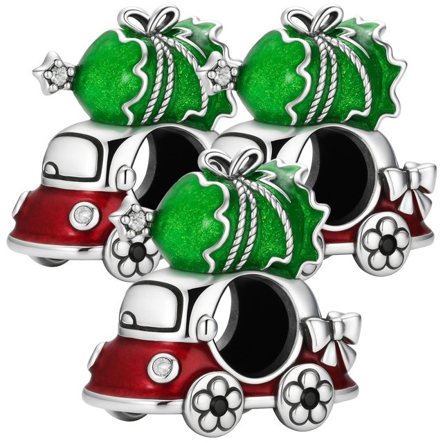 Charm navidad auto decorativo XmasCar01 3Pzas Plata S925 Chapa Separador Fijo Carro Navideño Plata/Multicolor Caja Blanc