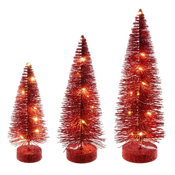 8"-10"-12" Red Bottle Brush Clear Lights