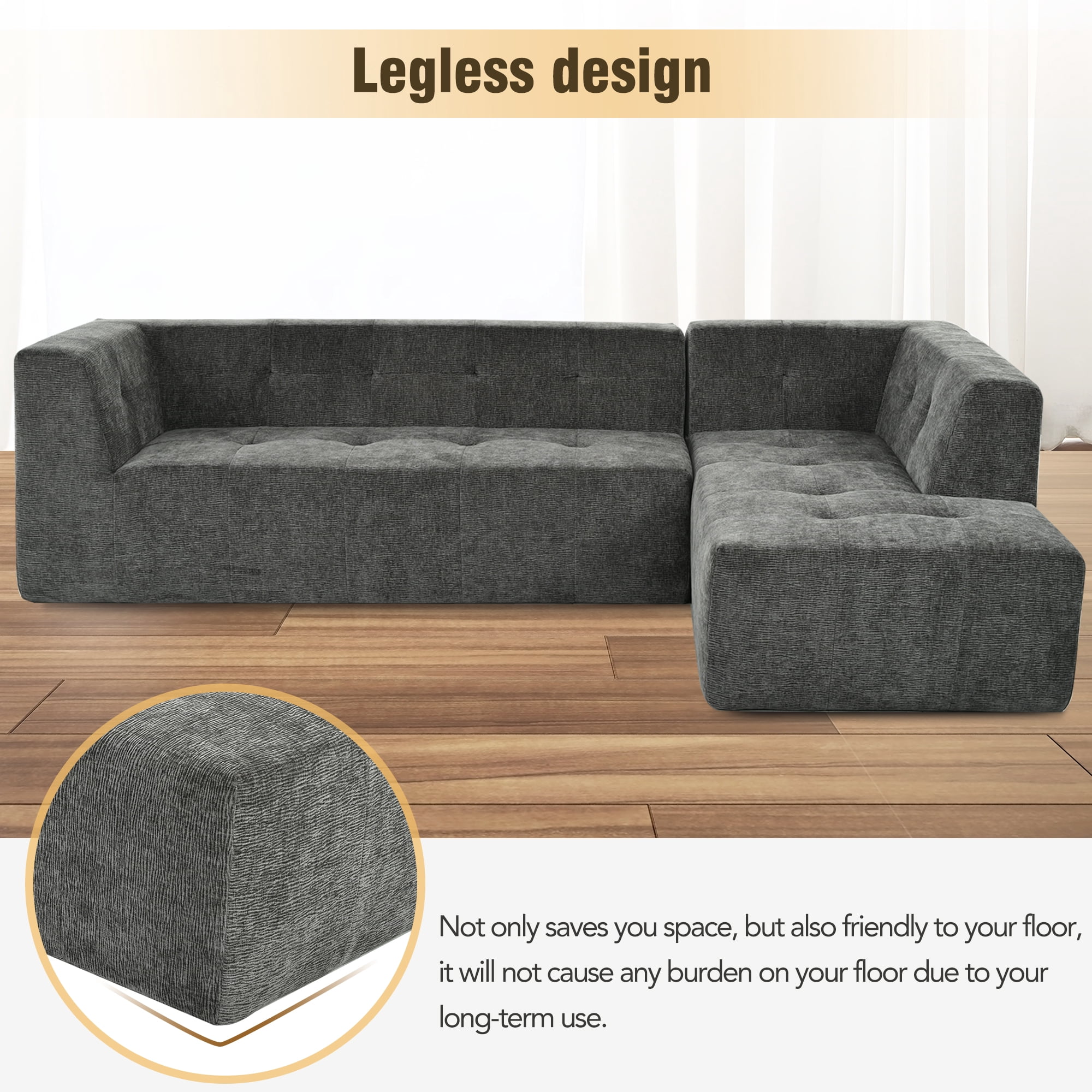 MOONMISS 112.2" Chenille L-Shaped Modern Minimalist Modular Free Combination Living Room Sofa-Gray