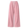 thumbnail image 5 of Girls Wide Leg Sweatpants with Drawstring and Side Pockets - Elastic Waist Casual Lounge Trousers for School, Pink,Size 9-10 T, 5 of 8