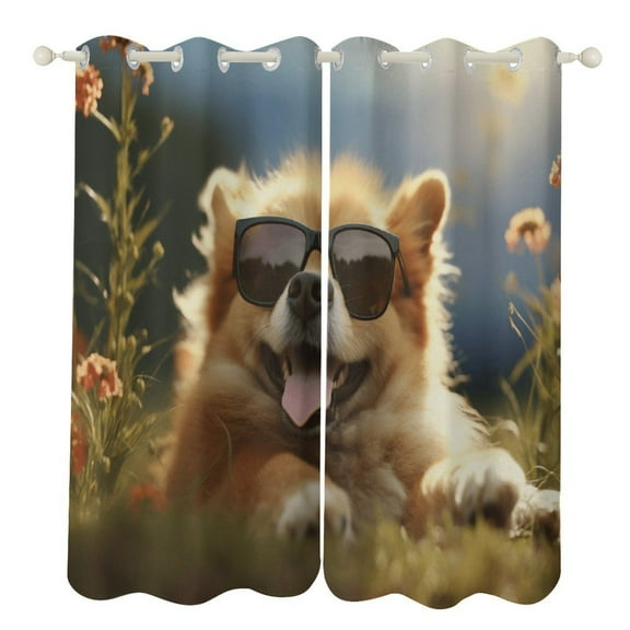 Blackout Curtains for Bedroom Happy Dog Full Room Darkening Grommet Curtains for Living Room,Thermal Insulated Ombre Drapes