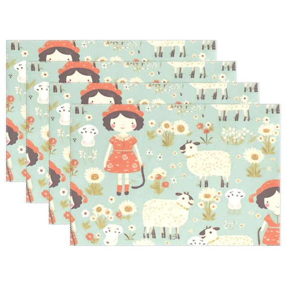 Sheep Children Flowers 12×18 inch Placemats Heat Resistant Washable Foldable Rectangular Placemats Set Decoration Indoor Outdoor for Kitchen Dining Table 1PC