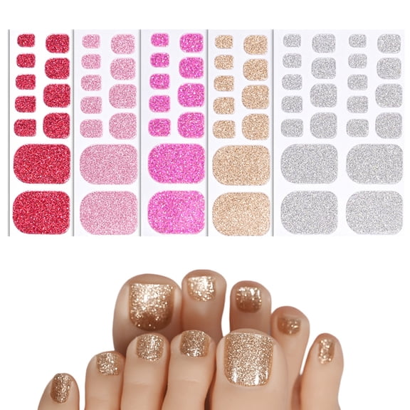 QZS Glittering Toenail Art Decals 5pack of Colorful Women Toenail Stickers Multicolor Self Adhesive Nail Strips for Women Decorations