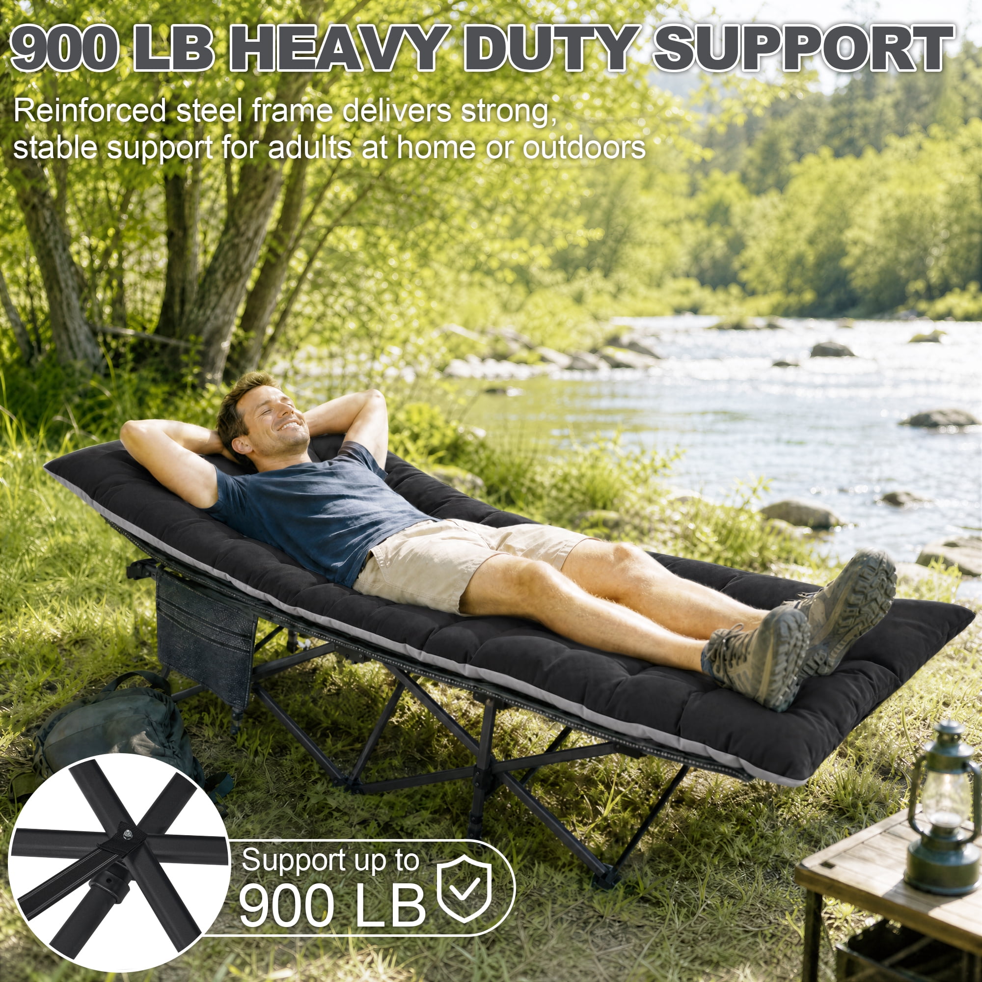 Sprint Demon Folding Camping Cot with Mattress for Adults, 900 lb Heavy Duty Portable Guest Bed for Camping, Home & Travel