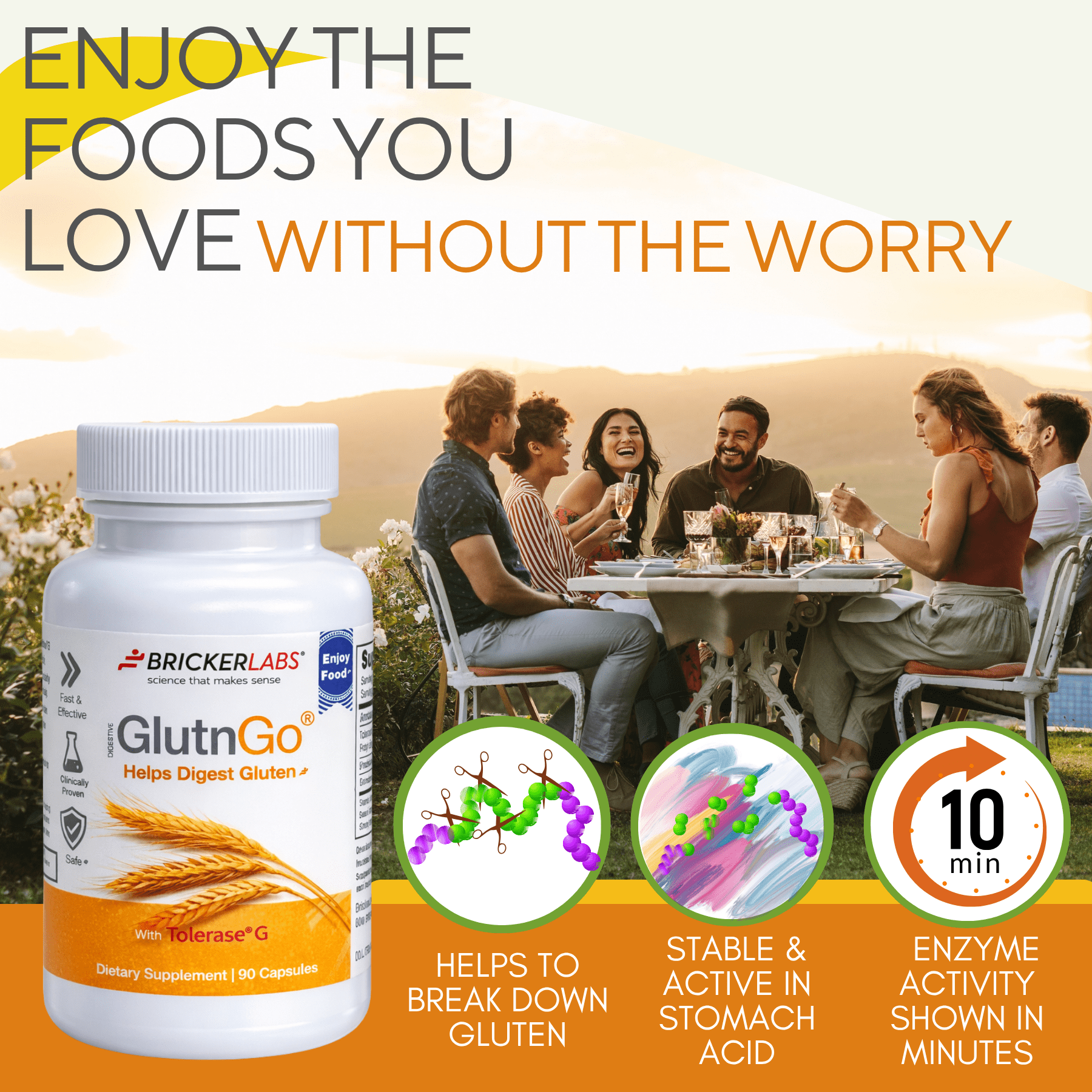 GlutnGo with Tolerase G 100mg – Gluten Digestive Enzyme Supplement, 90 Capsules
