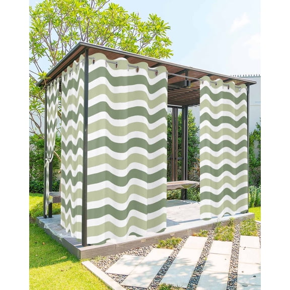 nqOlkjepod Outdoor Curtains for Patio Waterproof, Sage Green Outdoor Privacy Panels Grommet, Abstract Geometric Ocean Wave Stripe Blackout Outside Curtains for Porch/Cabana/Pergola 54"x108", 1 Panel