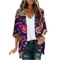 thumbnail image 3 of JURANMO Women's 3/4 Sleeve Cardigan Summer Chiffon Lightweight Cardigans Fashion Print Front Open Kimono Tops Casual Comfy Going Out Shirts Multicolor XXXL Limited Time Sale, 3 of 6