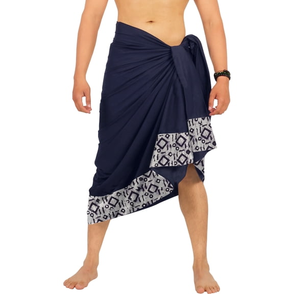 LA LEELA Men's Pareo Regular Swimsuits Sarong Long Swim Beach Wrap One Size Regal, Geometric Summer Vacation Party