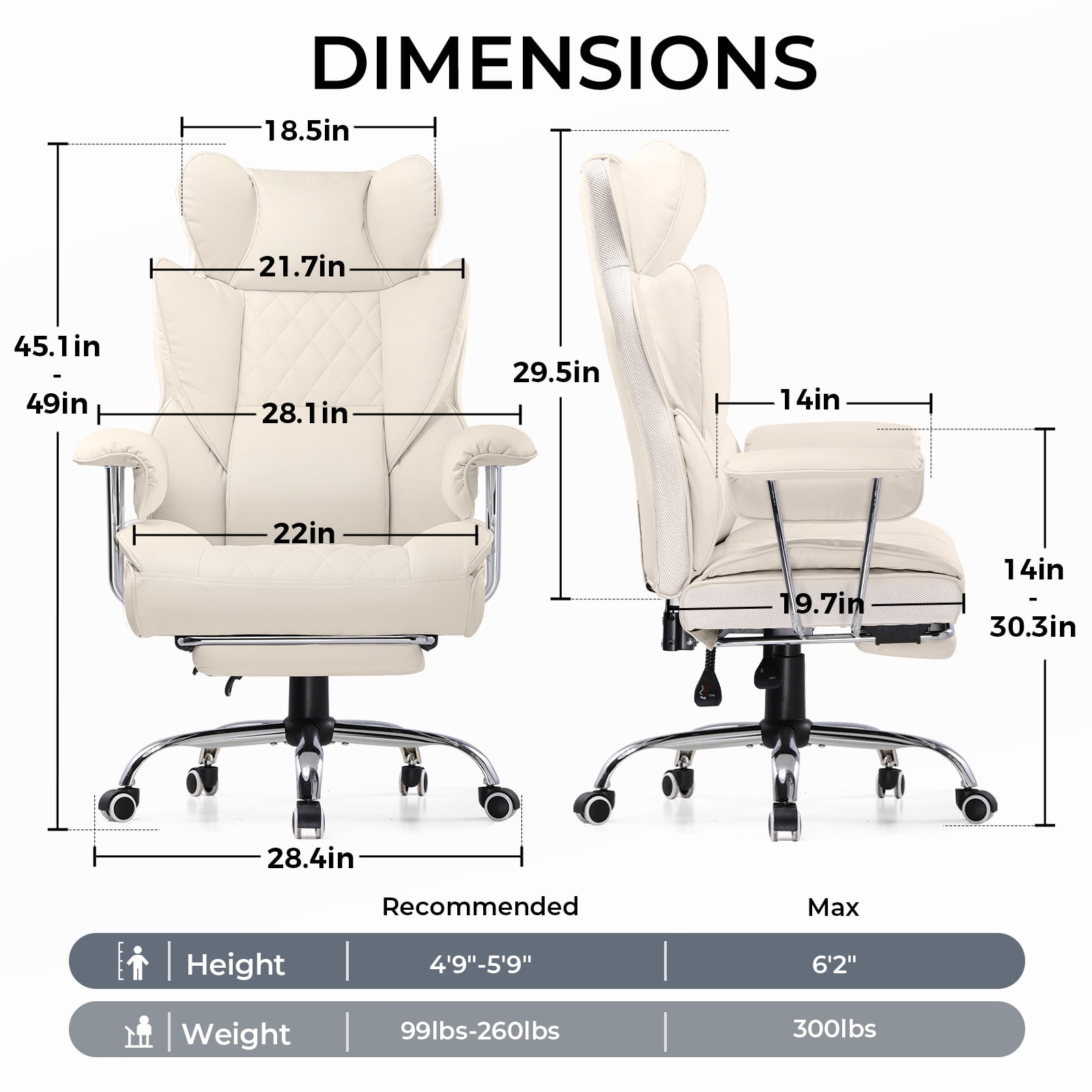 EXRACING Ergonomic Big and Tall PU Leather Gaming Chair with Footrest, Beige