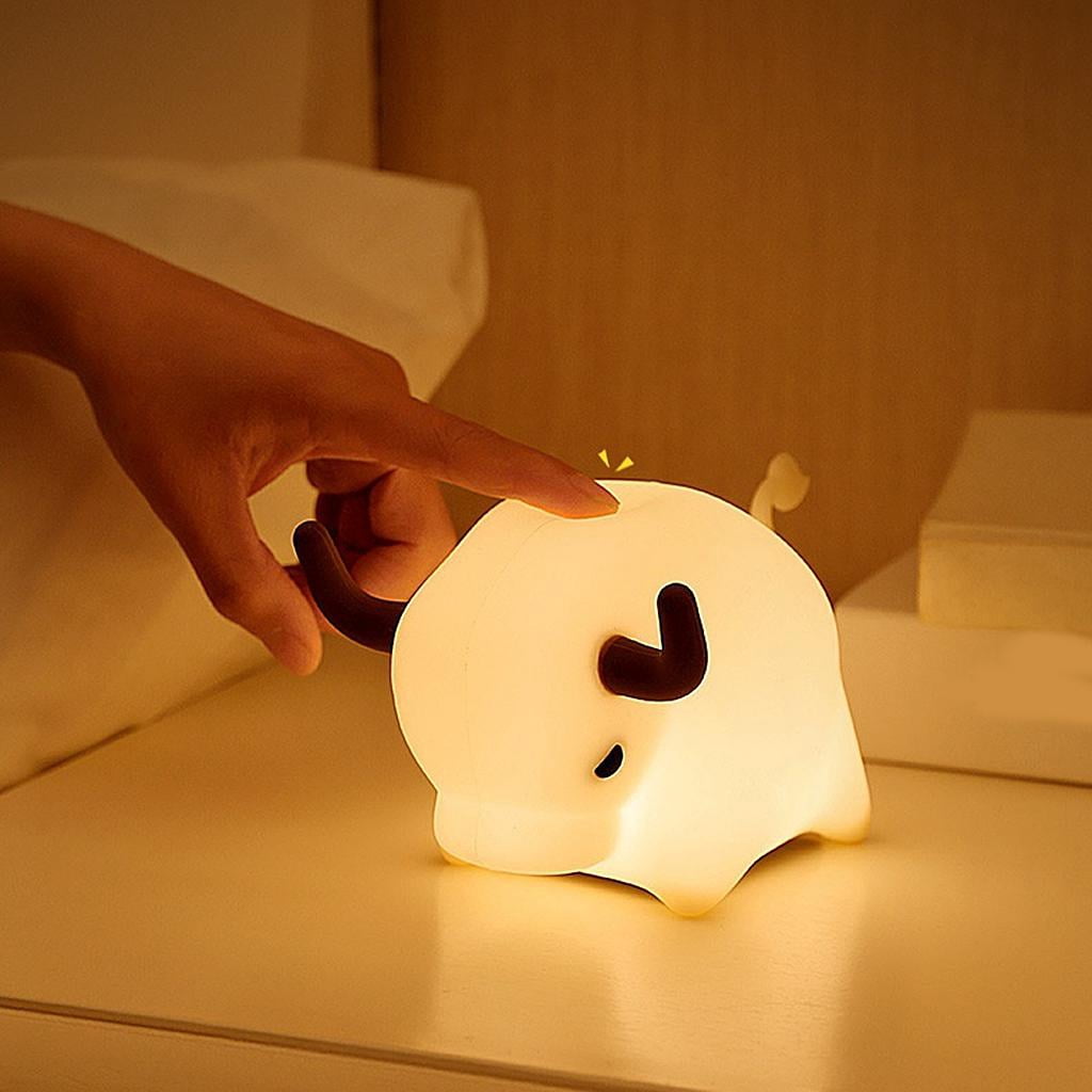 Cow Night Light for Kids Cute Silicone LED Animal Baby Nursery Nightlight Dimming Lamp,Portable USB Rechargeable for Kids Bedroom