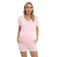 thumbnail image 2 of Baywell Womens Maternity Pajamas Set Nursing Pjs for Breastfeeding, Modal Short Sleeve V Neck Breastfeeding Sleepwear Top Shorts with Lace Trim, Summer Soft Plus Size Pregnancy Pjs Set with Pockets, 2 of 7