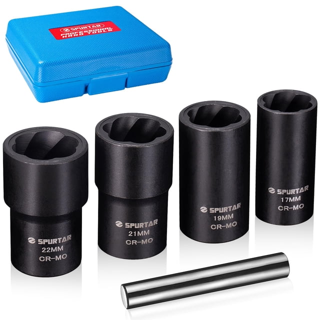 Spurtar Kit de Retrait de Verrouillage de Roue 5 Pcs, Outil de Retrait d'Écrou de Verrouillage, Ensemble Extracteur d'Écrou de Roue, Ensemble de Douille de Rotation pour Enlever les Pièces Endommagées, Mortes, Rouillées, Arrondies