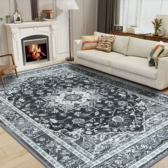 Ultrug Area Rugs for Bedroom Rug for Living Room Nursery Decor Fluffy Vintage Carpet,4'x6',Black