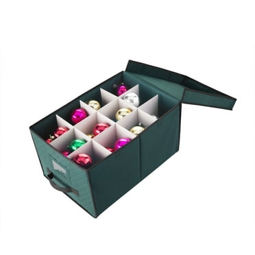 Elf Stor Green Christmas Ornament Storage Chest Holds 24 Balls w/ 4" Dividers