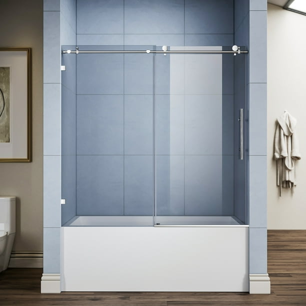 Sunny Shower Frameless Sliding Doors 3 8 Inch Glass 60 In W X 62 H Brushed Nickel Stainless Steel Hardware Com Sunny Shower Frameless Sliding Doors 3 8 Inch Glass 60 In W X 62 H Brushed Nickel Stainless Steel Hardware Size, Brushed Nickel Sliding Shower Door