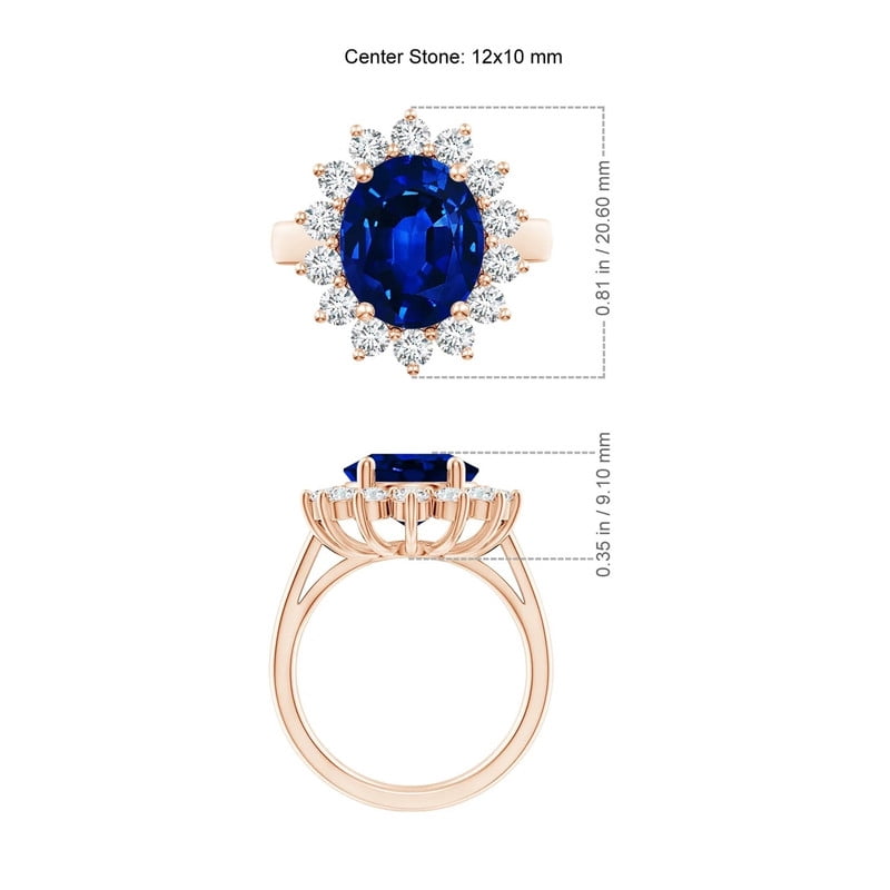 Zuwelria Diana Rings for Women | 5.95 Ct Beautiful Oval Cut Blue Sapphire Gemstone Diamond Engagement Ring for Her | 18K Rose Gold Plated Over 925 Sterling Silver Size 5