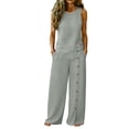 thumbnail image 2 of Womens Summer Linen 2 Piece Outfit Sleeveless Asymmetrical Tank Tops with Side Buttons Wide Leg Pants Two-Piece Travel Sets Gray 3XL, 2 of 7