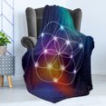 thumbnail image 4 of Circle Soft Flannel Fleece Blanket, Digital Overlapping Circles Grid Geometric Centered on Triangles Esoteric Energy Motif, Cozy Plush for Indoor and Outdoor Use, 70" x 90", Indigo, by Ambesonne, 4 of 5