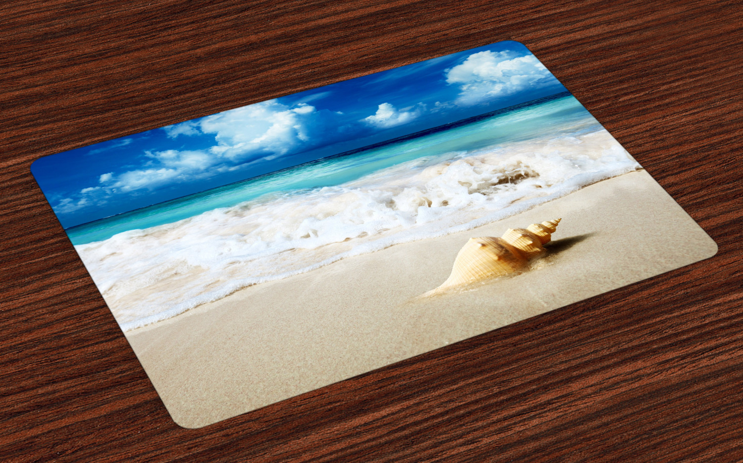 Seashells Placemats Set of 4 Nautical Picture of Sunny Sandy Coastline