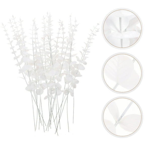 MUSEYA 20Pcs Artificial White Eucalyptus Stems Real Touch Faux Branches for Home Decoration