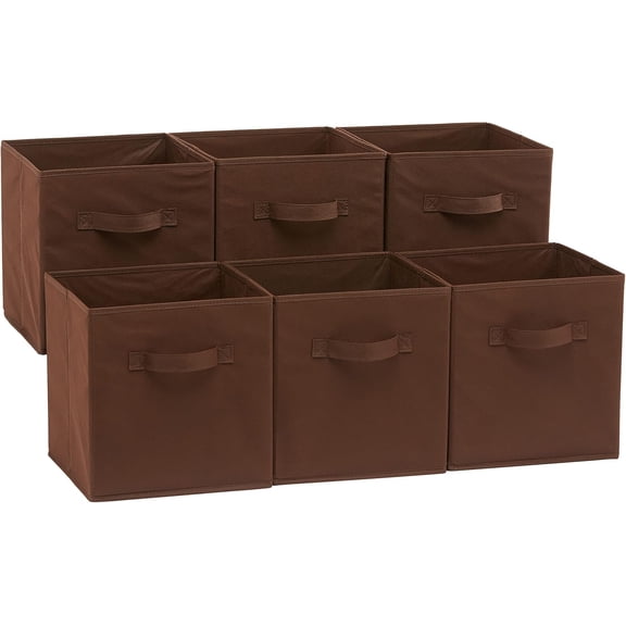 Collapsible Storage Bins with Handles, Cube Organizer, Lightweight Fabric, 10.5"x10.5"x11", Brown, 6-Pack