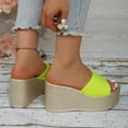 thumbnail image 5 of Women’s Solid Wide Strap Textured Wedge Slide Sandals, Open Toe Holiday Platform Slip-On Slippers, 5 of 9