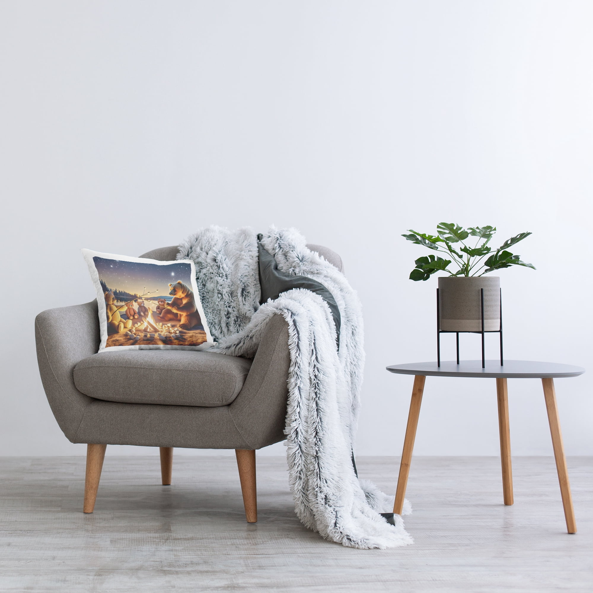 Stupell Industries Fireside Friends Bear Decorative Printed Throw Pillow Design by Alina Georgescu.