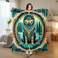 thumbnail image 2 of Wolf Totem Green Illustration Flannel Blanket For Sofa Bed Travel Camping Living Room Office Chair Polyester Gift For Family Friends Soft Warm Comfortable, 2 of 10