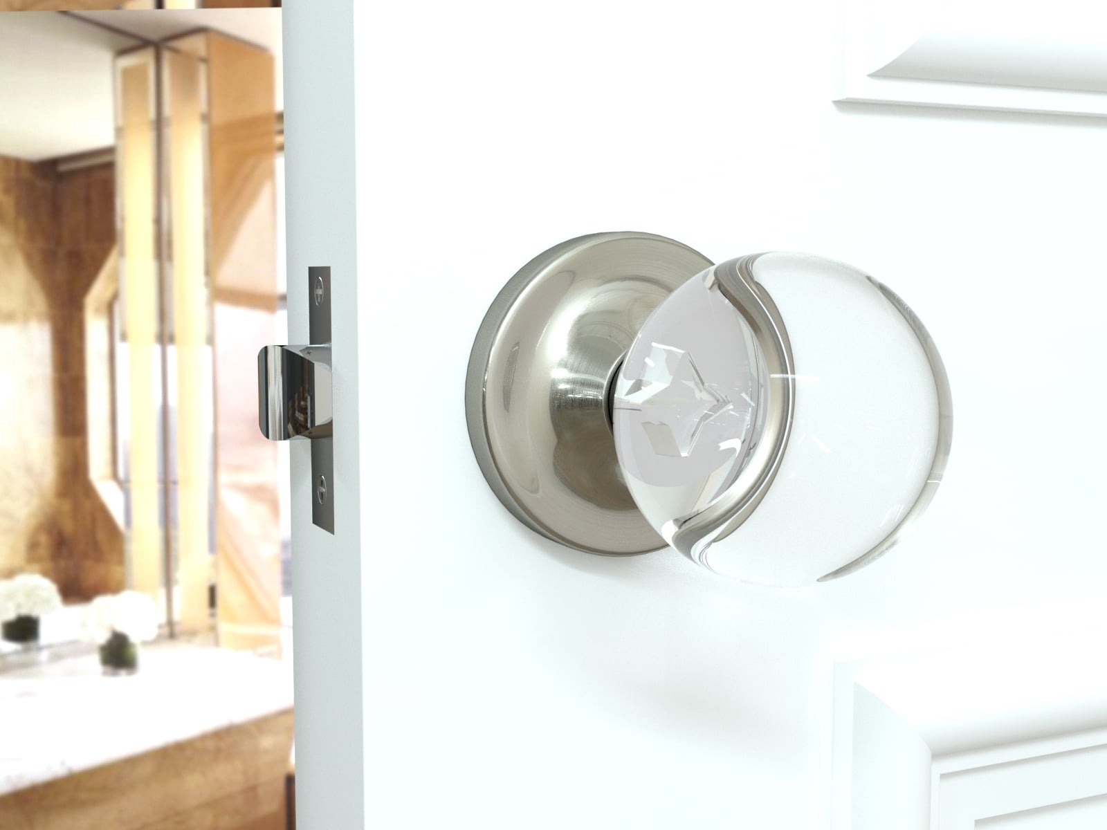 Privacy Round Ball Crystal Door Knobs Satin Nickel Round Rosette