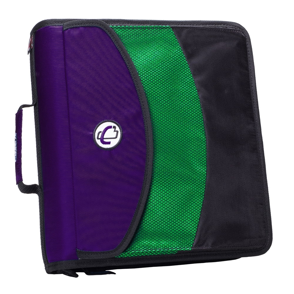 Case It Dual Ring Zipper Binder with Exterior Pocket, Purple and Green