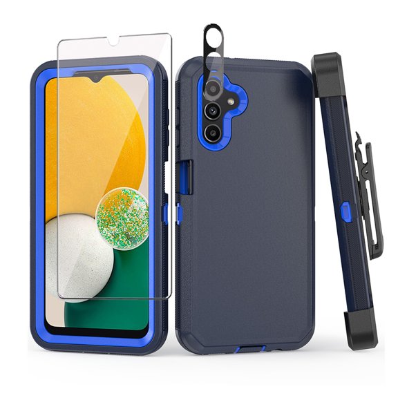 TASHHAR Samsung Galaxy A04S Case/A13 5G Case with Belt Clip Holster+Screen and Lens Protector Military Grade Heavy Duty 3 in 1 Shockproof Armor Rugged for Galaxy A04S/A13 5G Phone - Dark Blue+Blue