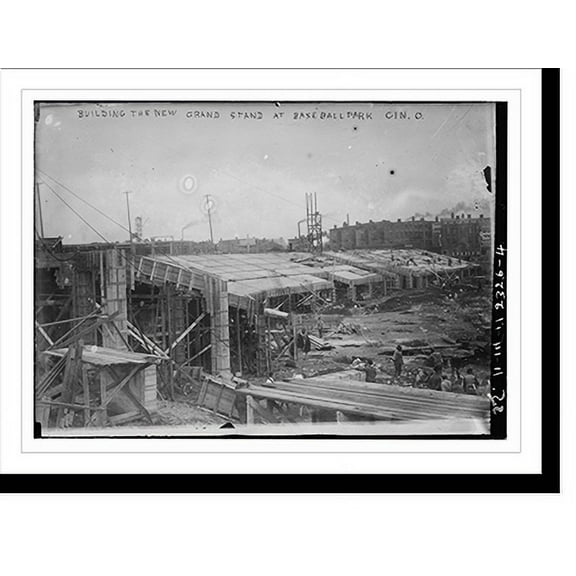 Historic Print, Building new grand-stand at Cin, O., 16" x 20"
