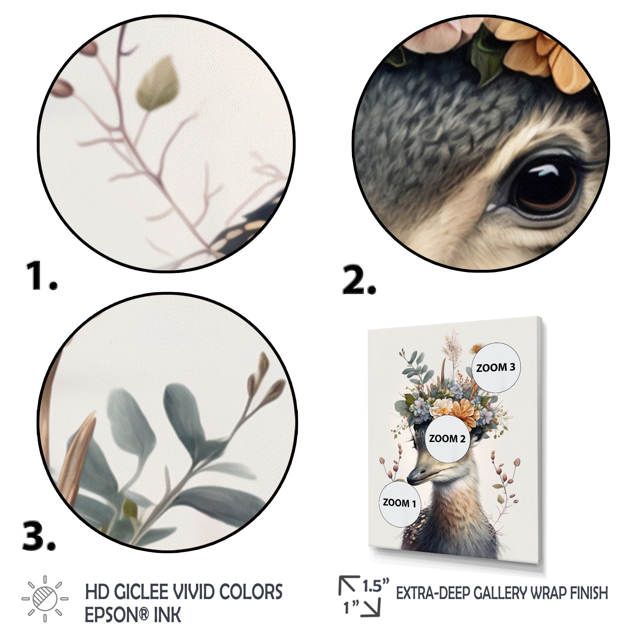 Designart Cute Baby Heron With Floral Crown Canvas Wall Art