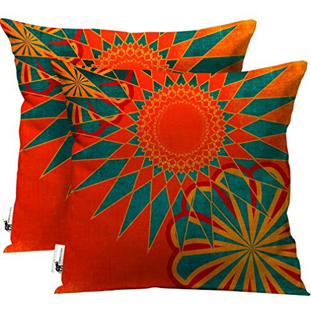 UBU Republic Handmade Boho Outdoor Throw Pillows Set of 2 Orange 16