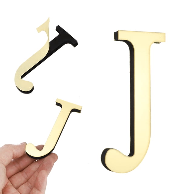 Calcomanías de espejo en 3D, letras y números acrílicos autoadhesivos de 4" para decorar la sala de estar y el dormitorio (Letra J)