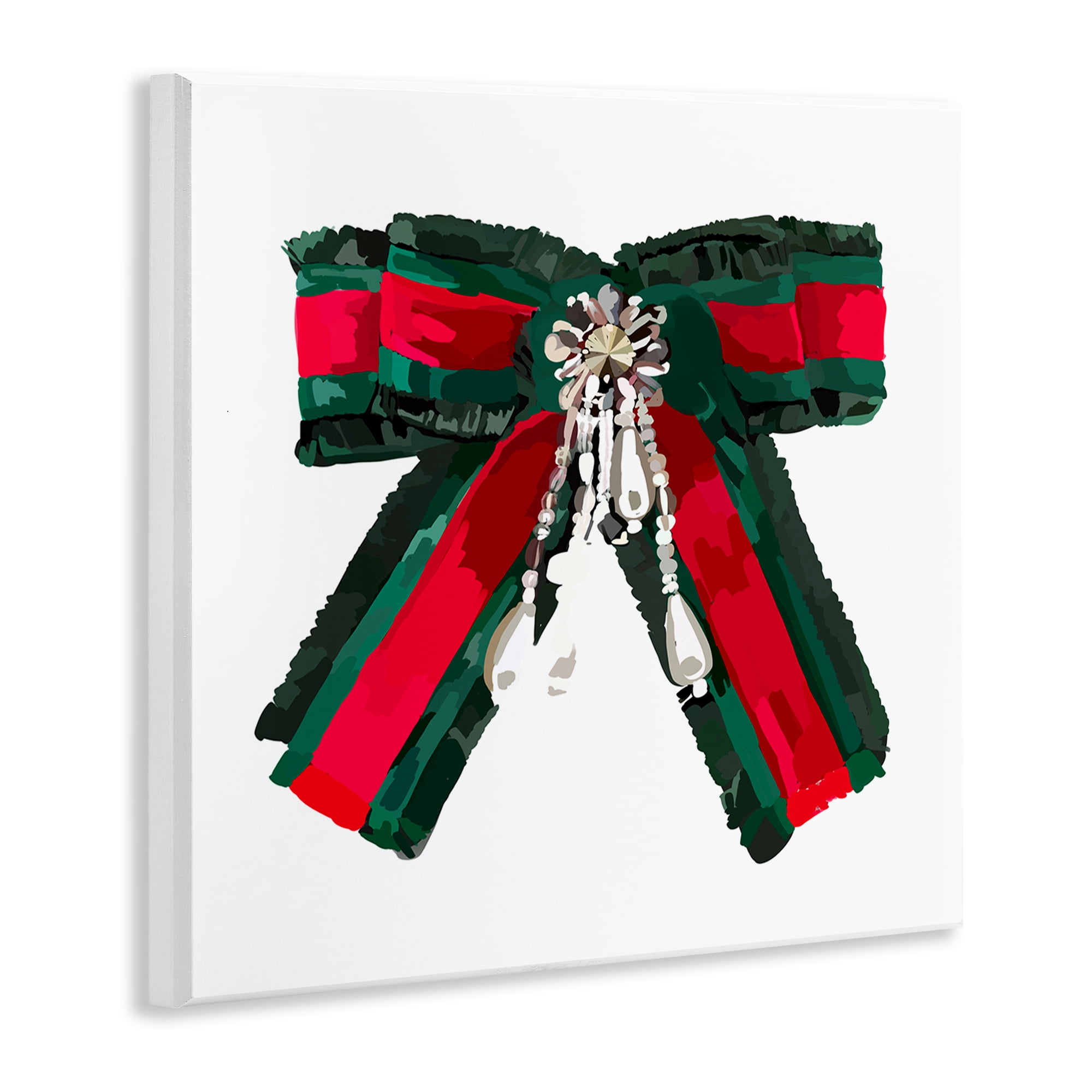Stupell Industries Green & Red Bow Fashion Painting Unframed Art Print Wall Art, 12 x 12