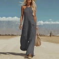 thumbnail image 3 of Bloomae Women's Linen Halter Neck Jumpsuit High Waist Wide Leg Rompers with Front Button Decor Lightweight Casual Summer Sleeveless One Piece Overall Pants with Pockets, 3 of 8