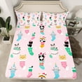 thumbnail image 2 of Feelyou Pink Christmas Socks Queen Sheet Sets, Cute Xmas Cat Animal Flat Sheet, Teen Boy Girl Kid Queen Fitted Sheet, Luxury Bedroom Decor, 4 Pieces, 2 of 7