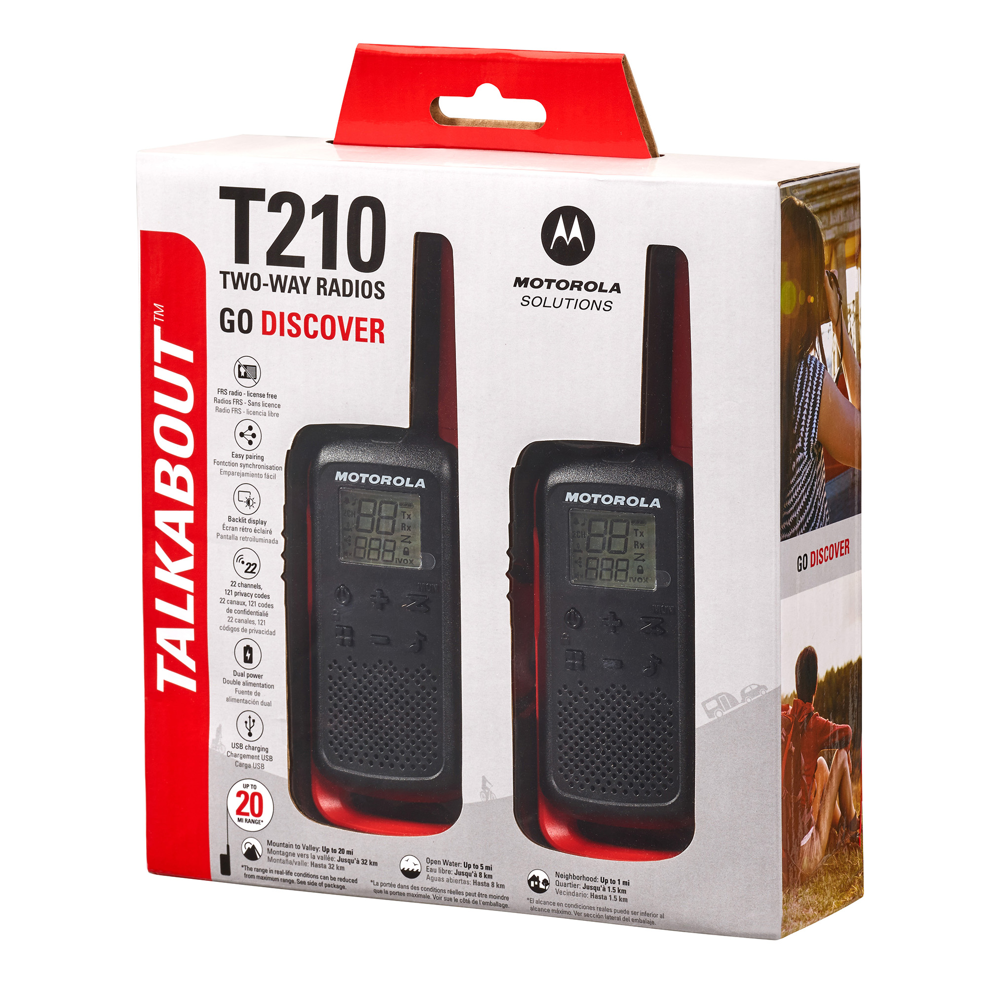 Motorola Solutions T210 Two-Way Radio Black with Red Two-Pack
