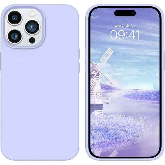 iPhone 14 Pro Max Case, iPhone 14 Pro Max Phone Case (2022) 6.7 Inch Liquid Silicone Slim Soft Microfiber Lining Women Girls Men Full Body Shockproof Protective Phone Cover, Lavender Purple