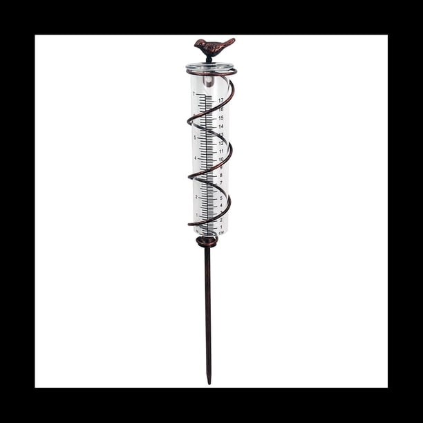 PluvióMetro en Espiral de Vidrio de Capacidad,PluvióMetro Colgante de PáJaro de Hierro Fundido,Medidor de Agua de Lluvia para JardíN Que Mide con de Metal