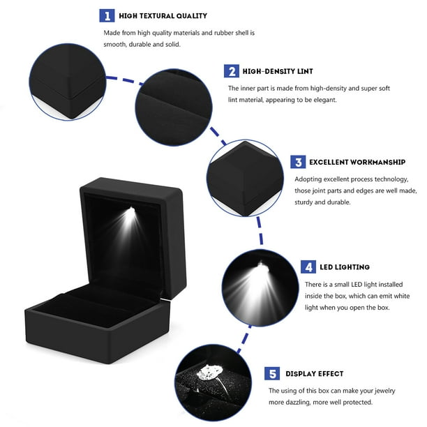 Caja de Anillo de luz LED, Anillo de luz Iluminado de Moda Caja de exhibición de joyería Regalo para propuesta, Compromiso, Boda, Regalo, Anillos de Promesa(Negro) Ecomeon no