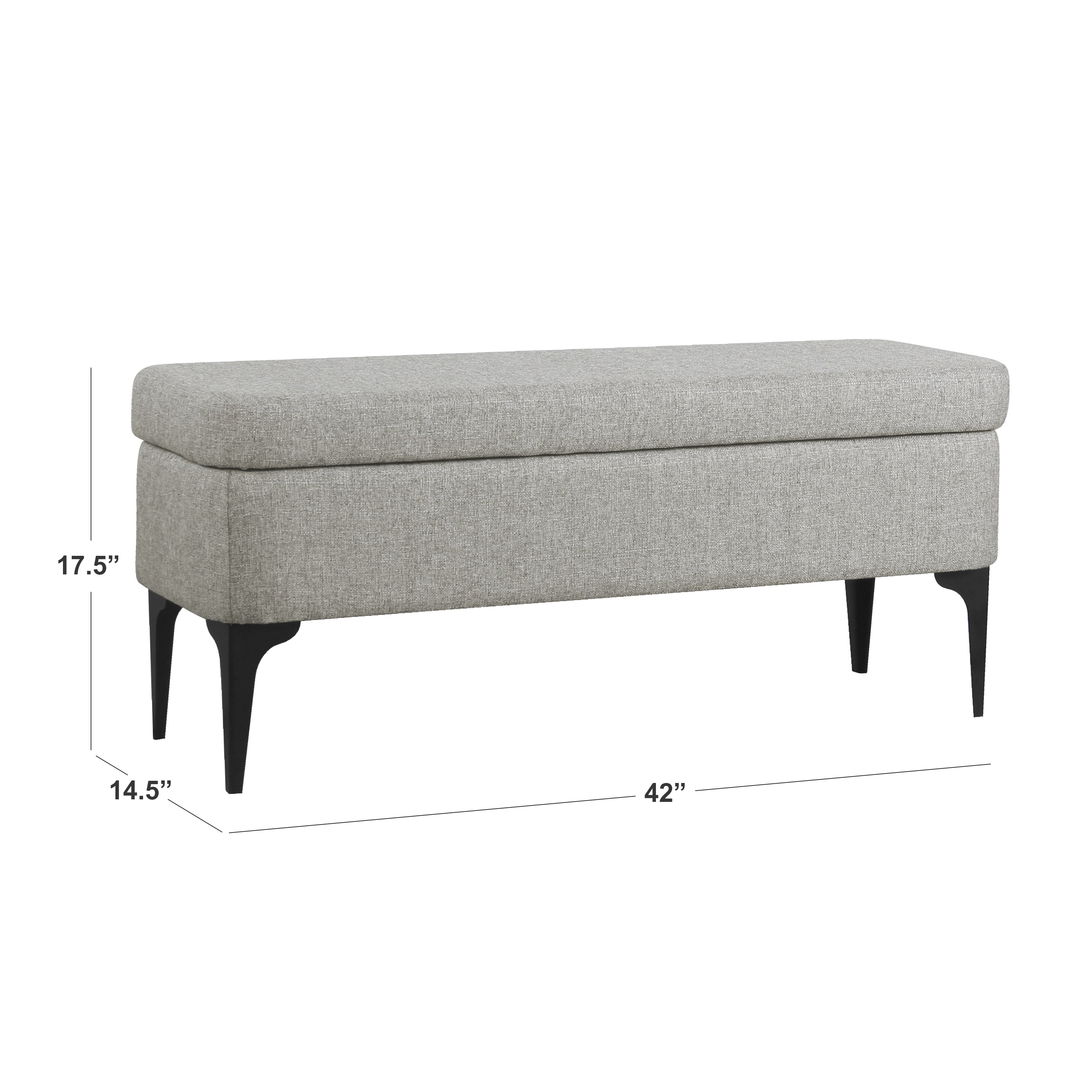 HomePop Large Modern Storage Bench with Metal Legs, 42"W x 14.5"D x 17.5"H, Sustainable Gray
