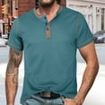 thumbnail image 2 of European Color Blocked Button Open Neck Men's Trendy Comfortable Loose Casual Business Short Sleeve T-Shirt, 2 of 6