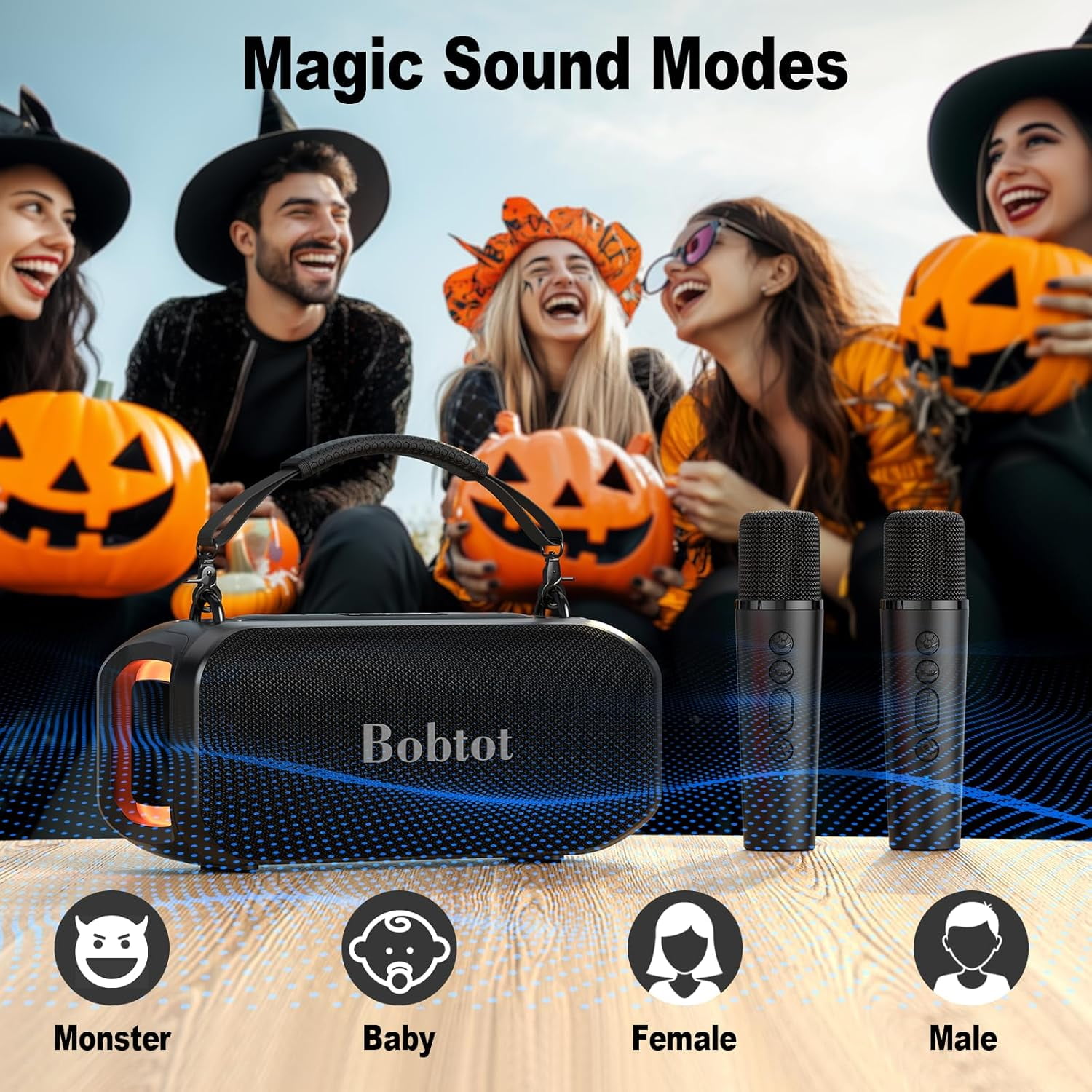 Bobtot Portable Bluetooth Speaker with 2 Wireless Microphones IPX6 Waterproof Karaoke Machine Home Speaker System for Adults Kids Home & Outdoor Party with Handle and RGB