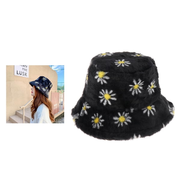 Sombrero de con estampado de flores de piel sintética para adultos y mujer, gorro adecuado para la mayoría de las mujeres / hombres / adultos negro Yinane sombrero de cubo de mujer