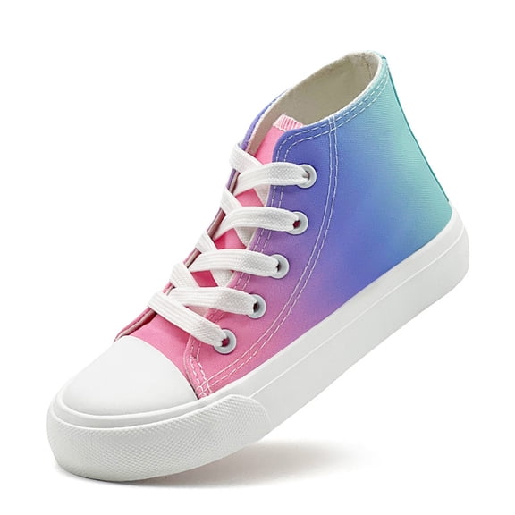 Kid’s Canvas Shoes Boys Girls Lace-Up High Top Sneakers Non-Slip Daily Casual Canvas Sneakers Unisex Breathable School Walking Running Tennis Shoes